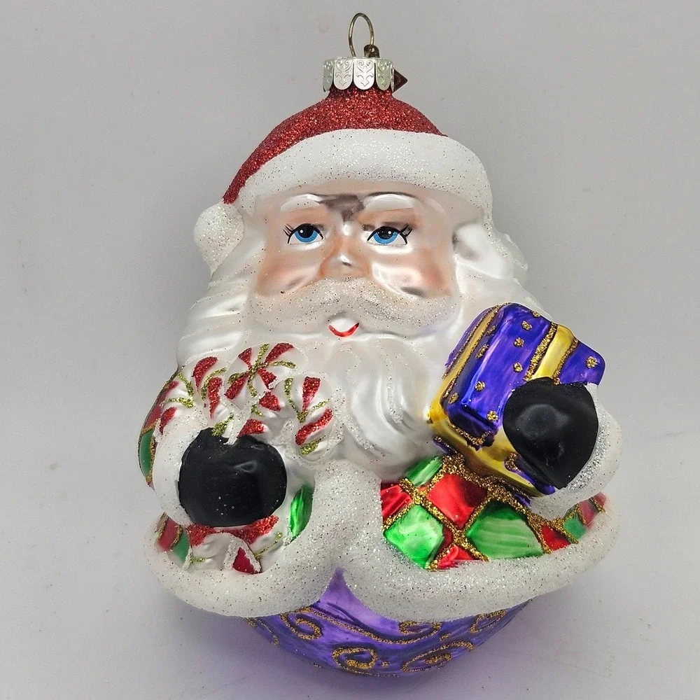 Christopher‎ Radko Sparkle Bright Santa Glass Christmas Ornament Candy Purplle